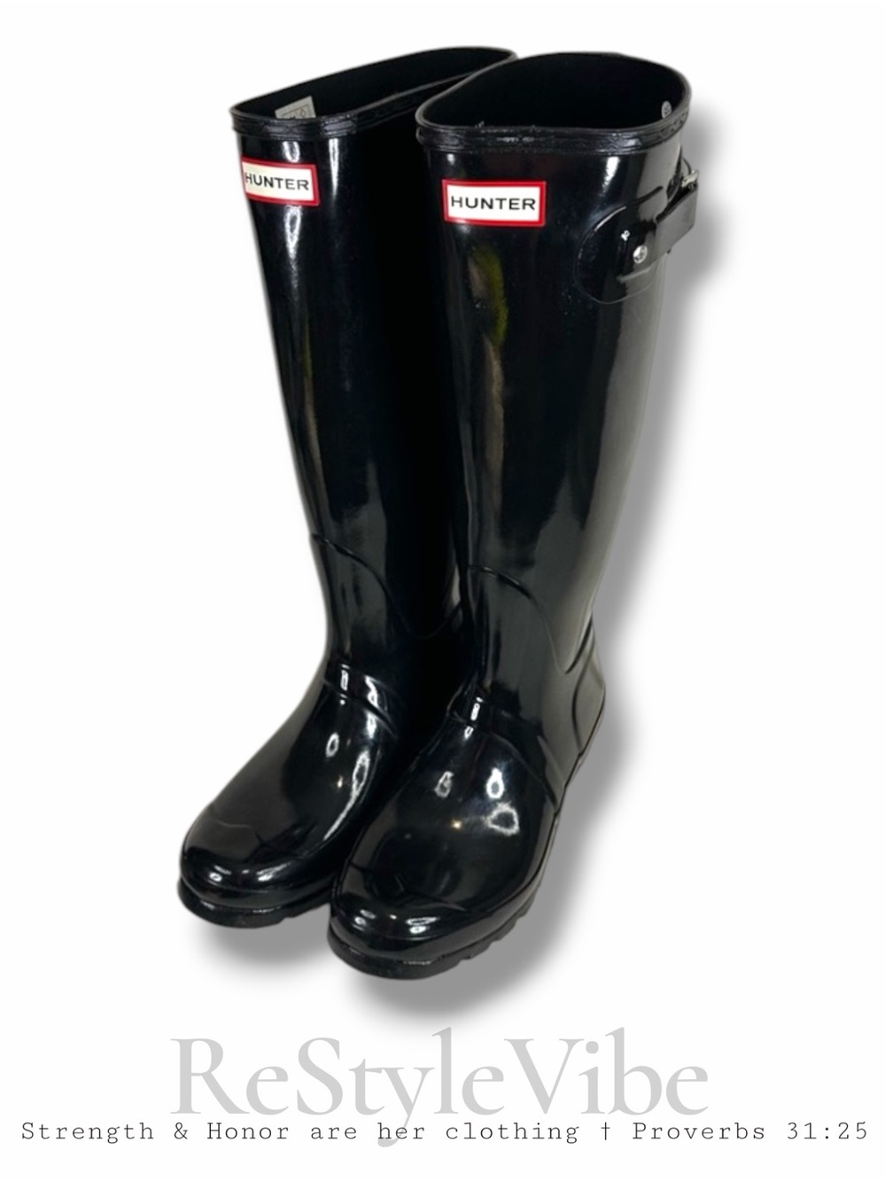 HUNTER Women’s Size 9 Boots Original Tall Waterproof Black Rain Buckle Black